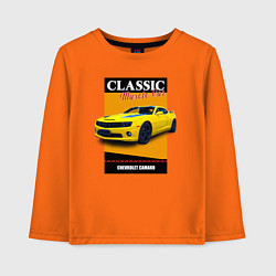 Лонгслив хлопковый детский Спорткар Chevrolet Camaro, цвет: оранжевый