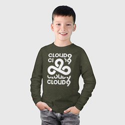 Лонгслив хлопковый детский Cloud9 - in logo, цвет: меланж-хаки — фото 2