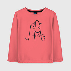 Лонгслив хлопковый детский Дружба животных, цвет: коралловый