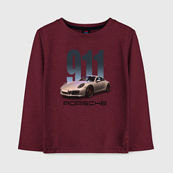 Лонгслив хлопковый детский Порше 911 спортивный автомобиль, цвет: меланж-бордовый