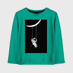 Лонгслив хлопковый детский Космонавт на качелях планета, цвет: зеленый