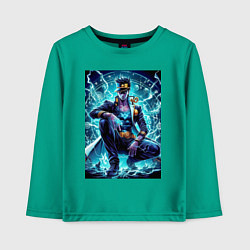 Лонгслив хлопковый детский Jotaro Kujo - neon glow ai art, цвет: зеленый