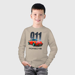 Лонгслив хлопковый детский Porsche 911 спортивный немецкий автомобиль, цвет: миндальный — фото 2