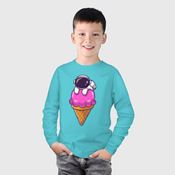 Лонгслив хлопковый детский Space ice cream, цвет: бирюзовый — фото 2