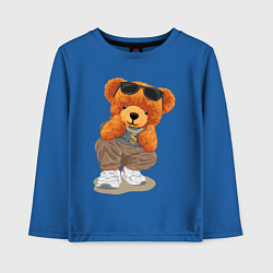 Лонгслив хлопковый детский Плюшевый медведь в очках, цвет: синий