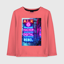 Детский лонгслив Ai hacker digital rebel - neon glow