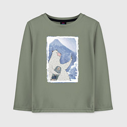 Лонгслив хлопковый детский Зимние медвежьи селфи, цвет: авокадо