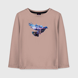 Детский лонгслив Голубь с ночным городом внутри