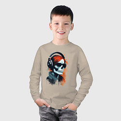 Лонгслив хлопковый детский Grunge redhead girl skull, цвет: миндальный — фото 2