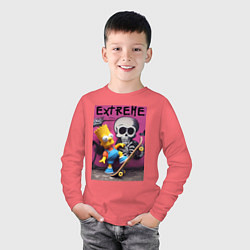 Лонгслив хлопковый детский Bart Simpson and skateboard - extreme, цвет: коралловый — фото 2