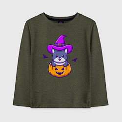 Лонгслив хлопковый детский Kitty halloween, цвет: меланж-хаки