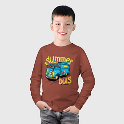 Лонгслив хлопковый детский Summer bus, цвет: кирпичный — фото 2