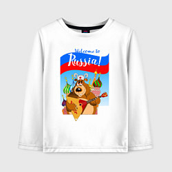 Лонгслив хлопковый детский Welcome to Russia inscription color, цвет: белый