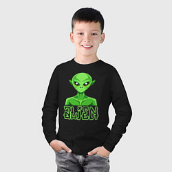 Лонгслив хлопковый детский Гуманоид зеленый человечек, цвет: черный — фото 2