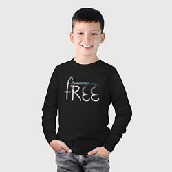 Лонгслив хлопковый детский Надпись free с буквой, стилизованной под кран, цвет: черный — фото 2
