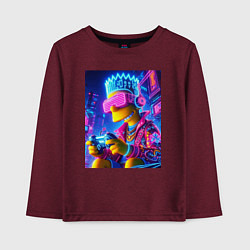 Лонгслив хлопковый детский Bart Simpson esports player - neon glow, цвет: меланж-бордовый
