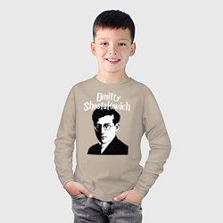 Лонгслив хлопковый детский Дмитрий Шостакович с портретом, цвет: миндальный — фото 2