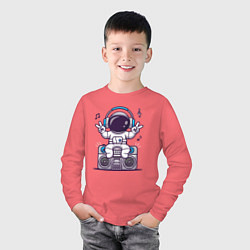 Лонгслив хлопковый детский Music spaceman, цвет: коралловый — фото 2