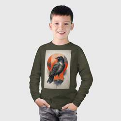 Лонгслив хлопковый детский Силуэт черной ворон, цвет: меланж-хаки — фото 2