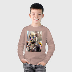 Лонгслив хлопковый детский Леопард альбинос панк музыкант из Нью-Йорка - нейр, цвет: пыльно-розовый — фото 2