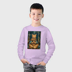 Лонгслив хлопковый детский Кот на медитации, цвет: лаванда — фото 2