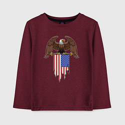 Лонгслив хлопковый детский Орёл с американским флагом, цвет: меланж-бордовый