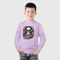 Лонгслив хлопковый детский Я живу ради выходных - череп работник тусовщик и с, цвет: лаванда — фото 2