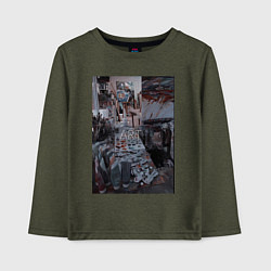 Лонгслив хлопковый детский Художественный творческий беспорядок, цвет: меланж-хаки