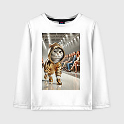 Детский лонгслив Серый кот модель на подиуме