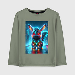 Детский лонгслив Cyber Pikachu in the neon metropolis - ai art