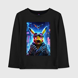 Лонгслив хлопковый детский Pikachu brave cyber pilot - neon glow, цвет: черный