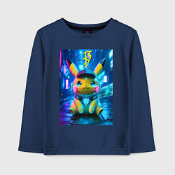 Лонгслив хлопковый детский Funny neon Pikachu под энергетическим барьером - a, цвет: тёмно-синий
