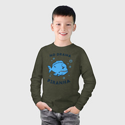 Лонгслив хлопковый детский No drama piranha, цвет: меланж-хаки — фото 2