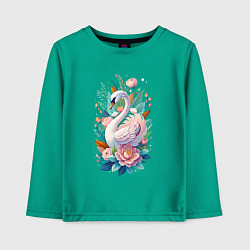 Детский лонгслив Белый лебедь среди цветов