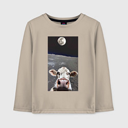 Детский лонгслив Корова делает селфи на Луне - Земля в космосе