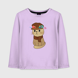 Детский лонгслив Милый котик в кепке и с шарфиком - художник