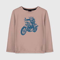 Лонгслив хлопковый детский Высокогорная корова байкер на мотоцикле чоппере, цвет: пыльно-розовый