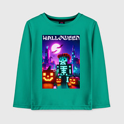 Лонгслив хлопковый детский Pumpkin and skeleton - neon glow, цвет: зеленый
