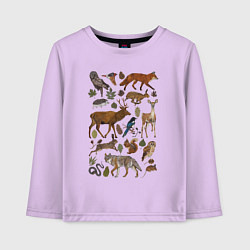 Детский лонгслив Лесные животные и птицы