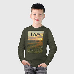 Лонгслив хлопковый детский Love поле солнечный луг, цвет: меланж-хаки — фото 2