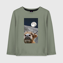 Детский лонгслив Корова делает селфи на луне