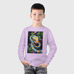 Лонгслив хлопковый детский Змея в зелени, цвет: лаванда — фото 2