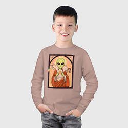 Лонгслив хлопковый детский Пришелец и кот-единорог, цвет: пыльно-розовый — фото 2