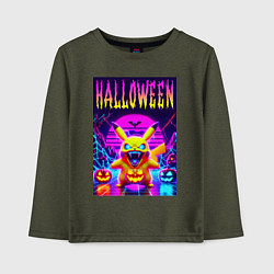 Лонгслив хлопковый детский Pikachu - halloween vaporwave, цвет: меланж-хаки