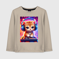 Лонгслив хлопковый детский Cutie kitten DJ - neon glow, цвет: миндальный