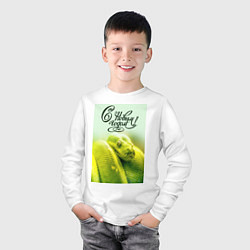 Лонгслив хлопковый детский Символ 2025 года зеленая змея и надпись: с новым г, цвет: белый — фото 2