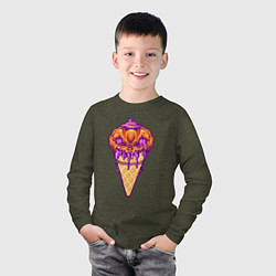Лонгслив хлопковый детский Halloween ice cream, цвет: меланж-хаки — фото 2