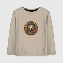 Лонгслив хлопковый детский Лого осеннего медведя, цвет: миндальный