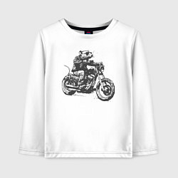 Лонгслив хлопковый детский Крыса байкер на мотоцикле чоппере, цвет: белый