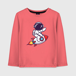 Лонгслив хлопковый детский Космонавт летит на ракете, цвет: коралловый